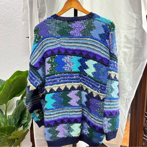 Handmade woven crochet chunky sweater fits XL/1X fair isle cardigan - Picture 8 of 11